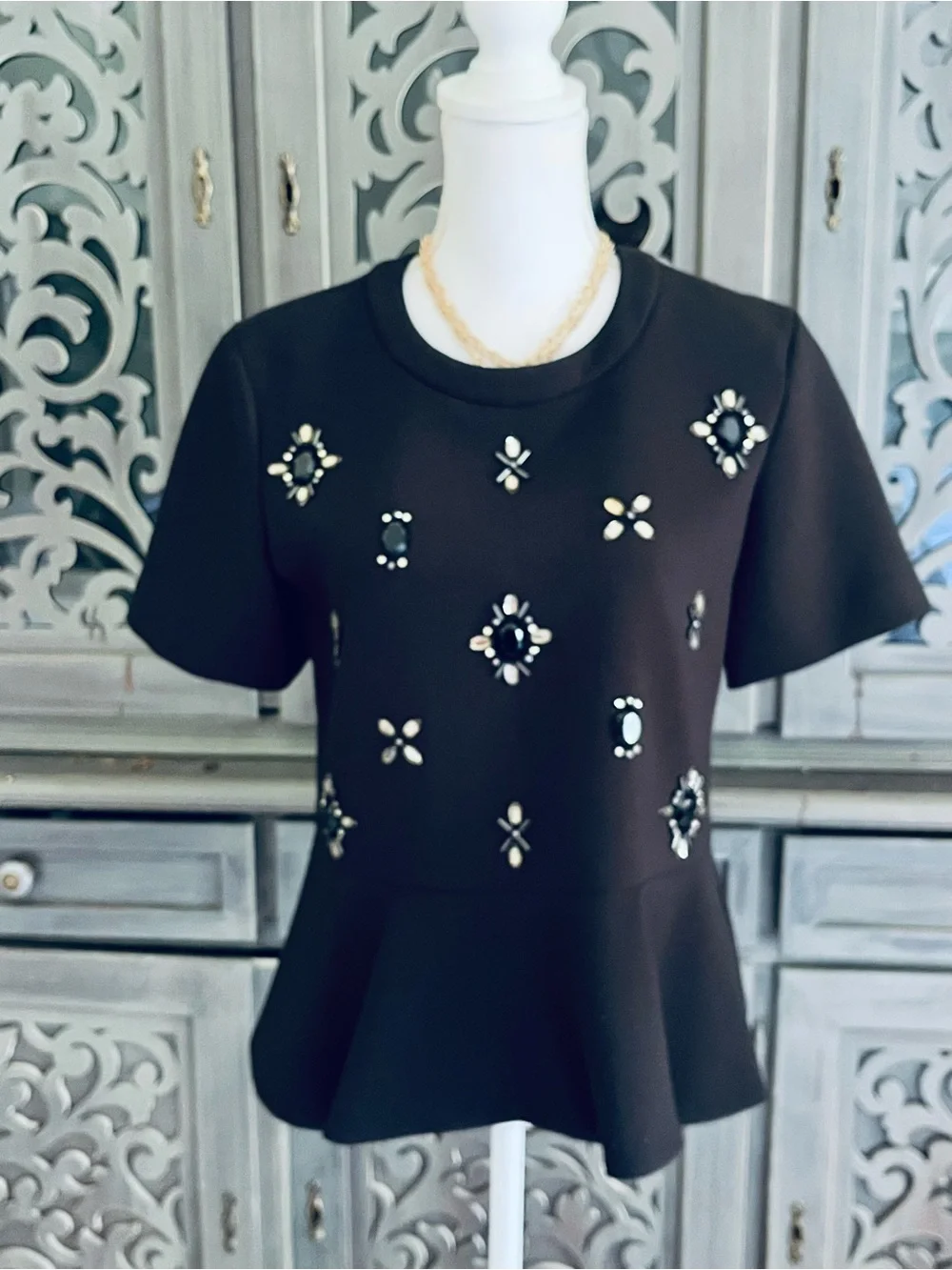 Kate Spade black peplum top with jewels 6